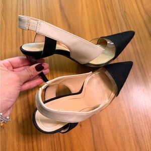 Zara Black and Cream Slingback Heels